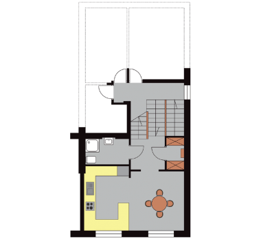 Rzut kondygnacji z kuchnią i jadalnią
