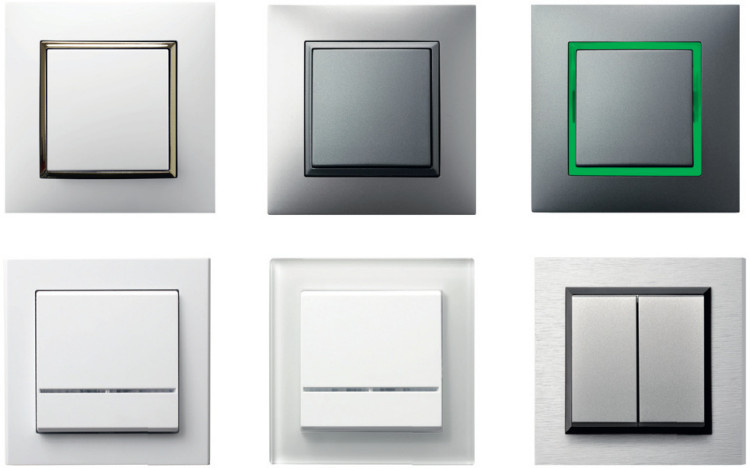 Wybrane serie osprzętu eletroinstalacyjnego Ospel: np. łączniki z podświetlanymi ramkami Aria