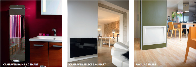 Grzejniki elektryczne z ofert firmy BURSA, od lewej: CAMPAVER BAINS 3.0 SMART, CAMPAVER SLECT 3.0 SMART, RAVIL 3.0 SMART
