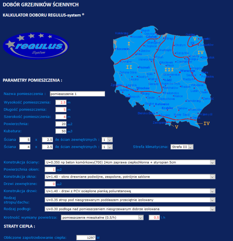 Kalkulator doboru grzejników Regulus