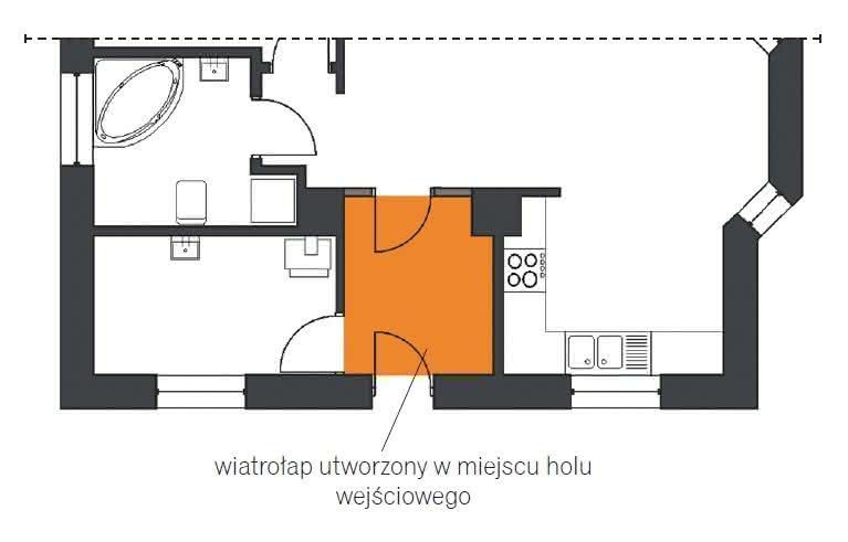 Dobudowa wiatrołapu w miejscu holu wejściowego - schemat