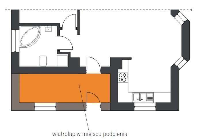 Wiatrołap w miejscu podcienia - schemat