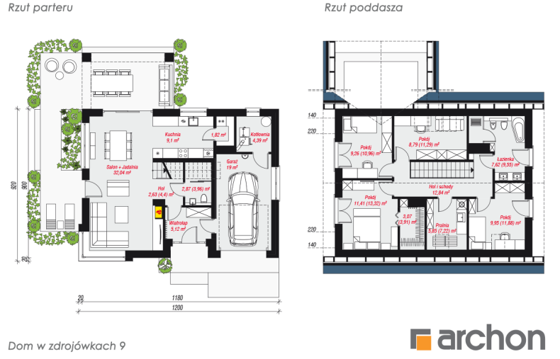 Dom w zdrojówkach 9 - rzut parteru i poddasza