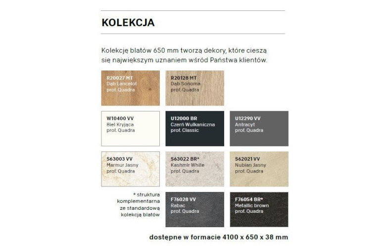 Dekory nowych blatów kuchennych firmy Pfleiderer