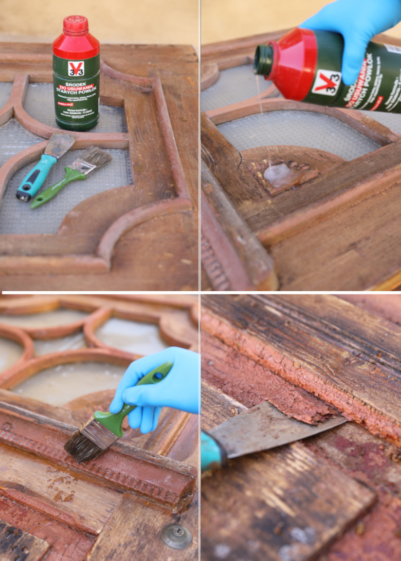 Usuwamy starą farbę z drewnianych drzwi Środkiem do usuwania starych powłok V33