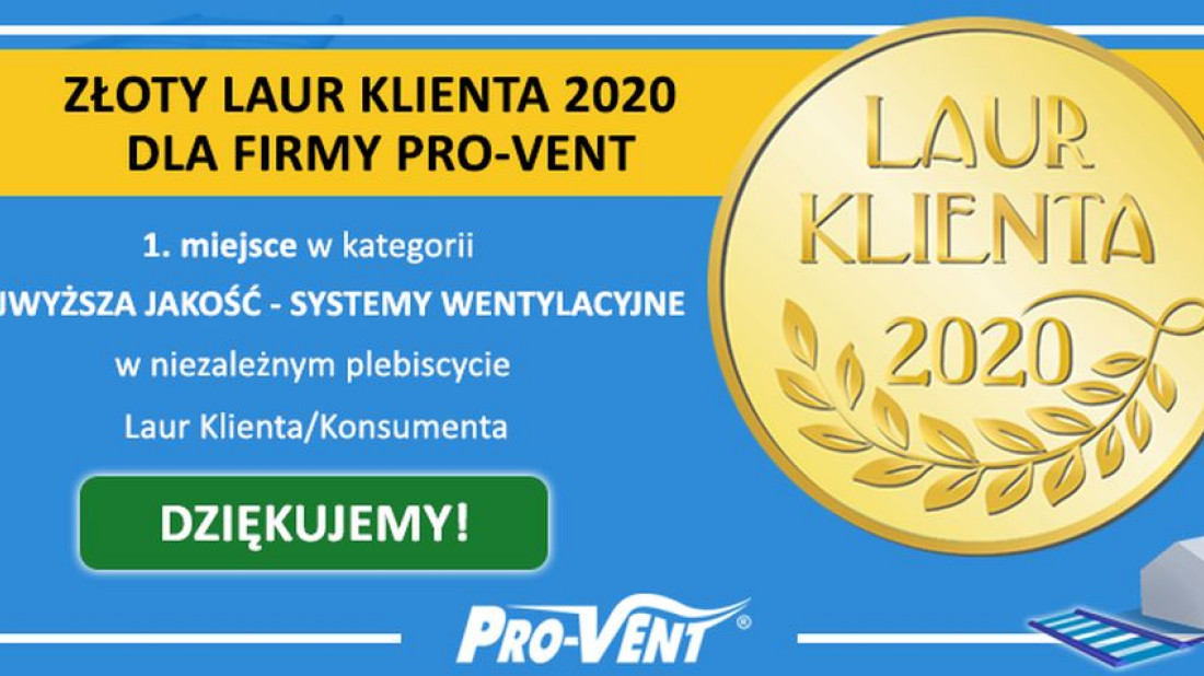 Rekuperatory Pro-Vent ze Złotym Laurem Klienta 2020