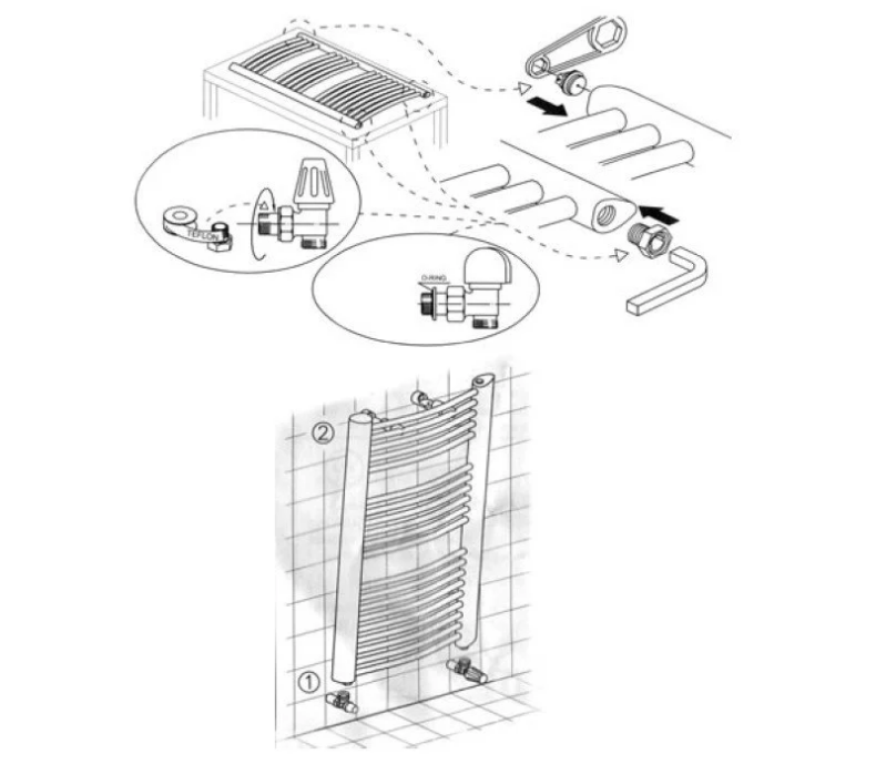 Jak zamontować grzejnik łazienkowy? Schemat 3