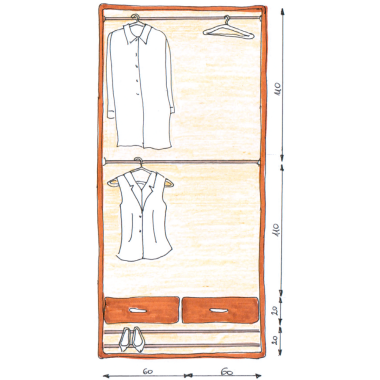 Ergonomia wnętrza garderoby - schemat 4