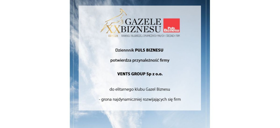 Vents Group z Gazelą Biznesu 2019 
