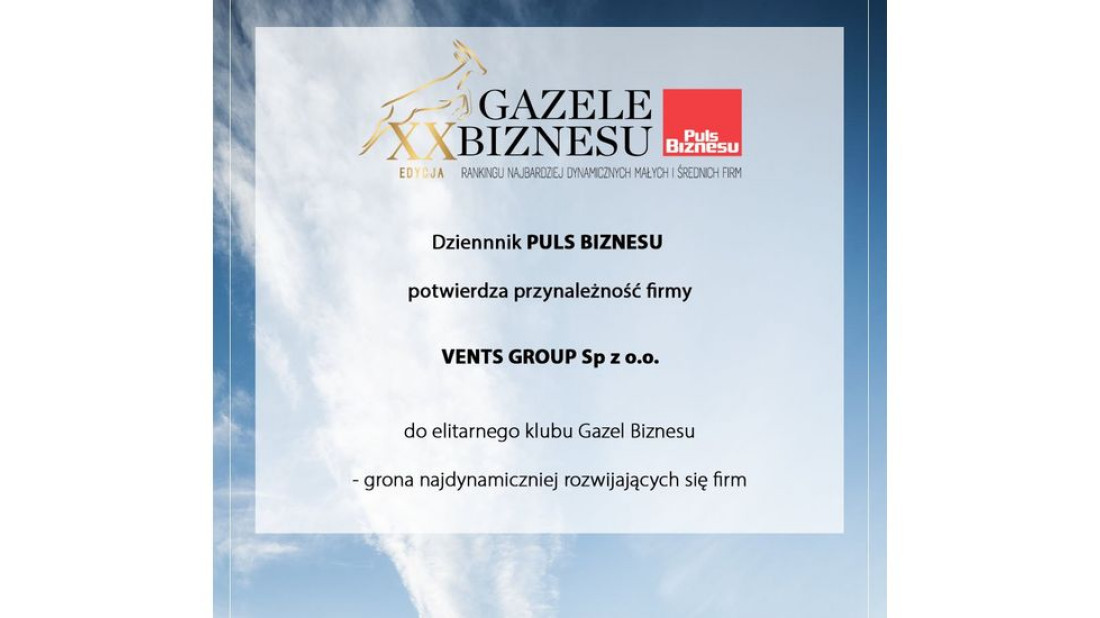 Vents Group z Gazelą Biznesu 2019 