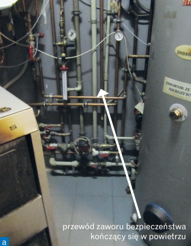Instalacja solarna: przewód zaworu bezpieczeństwa kończący się w powietrzu