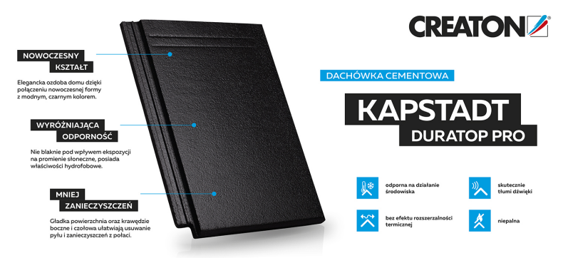 Dachówka cementowa KAPSTADT w kolorze czarnym z powłoką DURATOP PRO - zalety