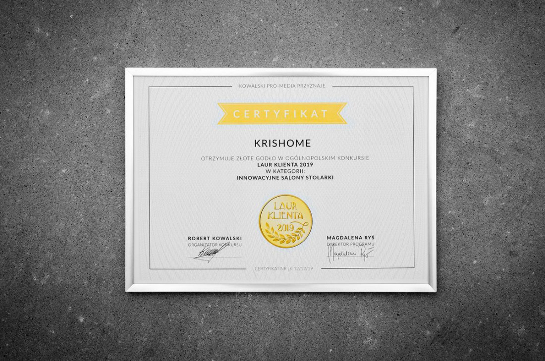 Sieć salonów KRISHOME nagrodzono Laurem Klienta 2019
