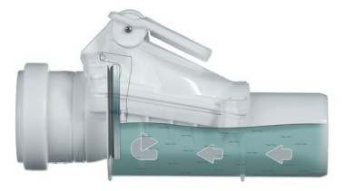 Ścieki cofają się, ich napór automatycznie zamyka klapę