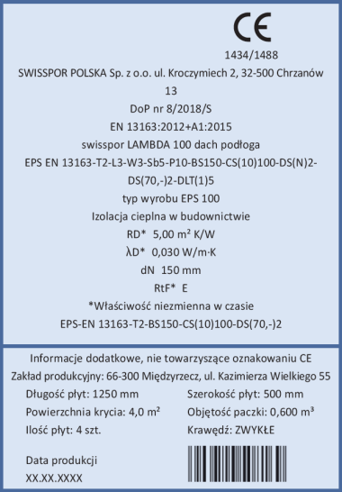 Etykieta styropianu do ocieplania podłóg