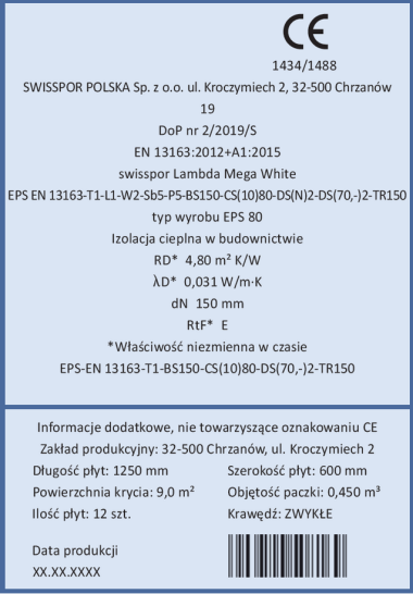 Etykieta styropianu do ocieplania fasad