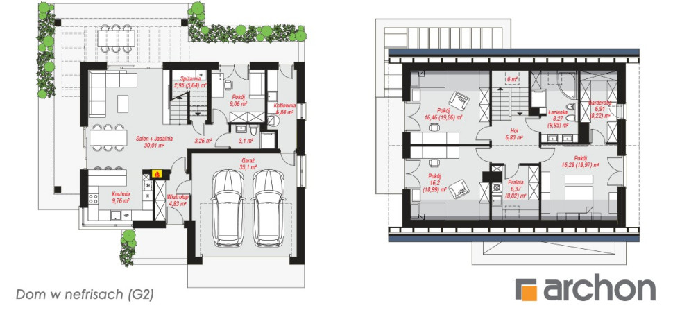 Dom w nefrisach (G2) z Pracowni ARCHON+ rzuty