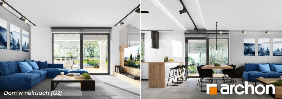 Dom w nefrisach (G2) z Pracowni ARCHON+ wizualizacja wewnątrz