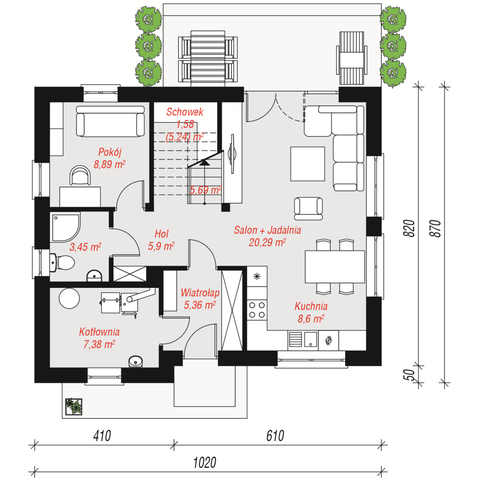 Rzut parteru małego domu