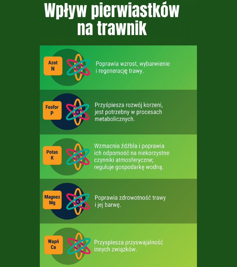 Infografika: Wpływ pierwiastków na trawnik