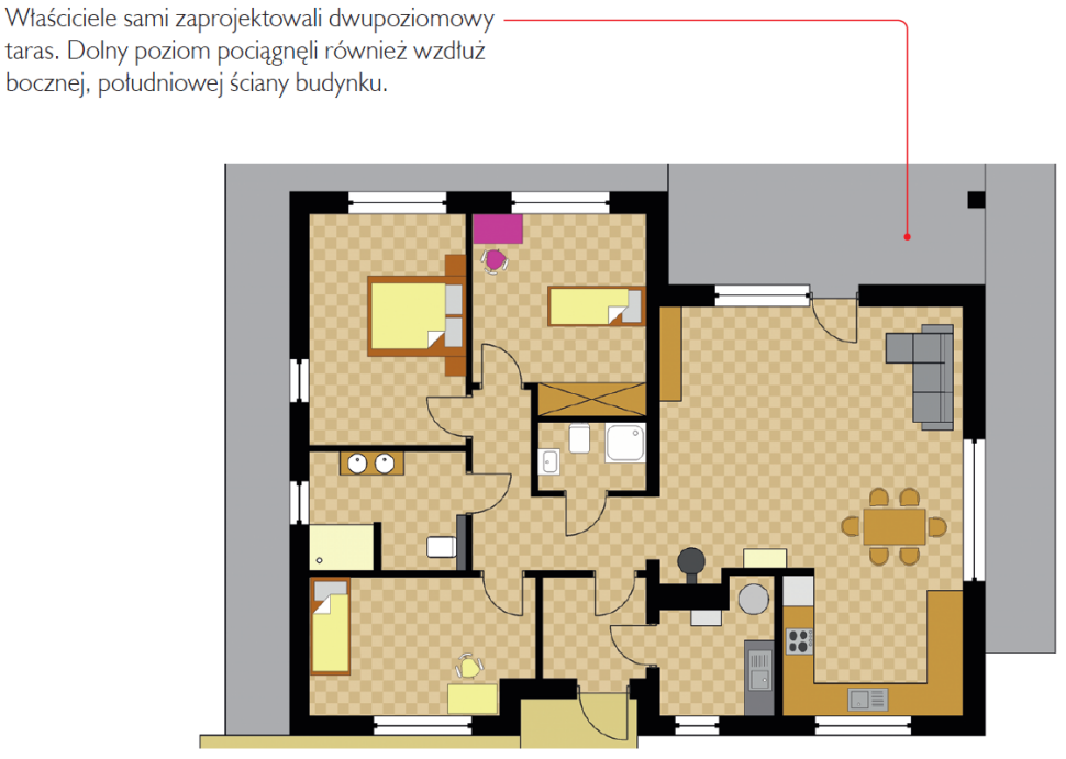 Parterowy dom z pompą ciepła - rzut parteru po zmianach