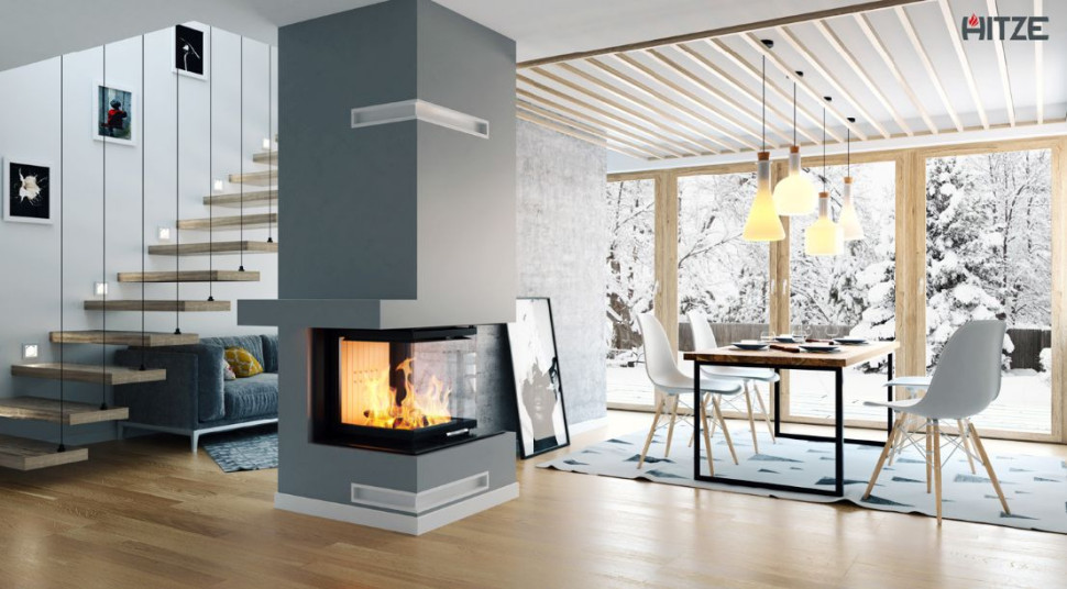 Linia kominków TRINITY z trójstronną ekspozycją ognia