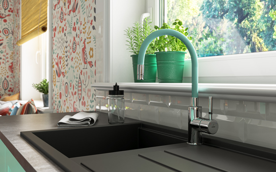 Miętowa Zumba - bateria zlewozmywakowa stojąca z elastyczną wylewką. fot. FERRO