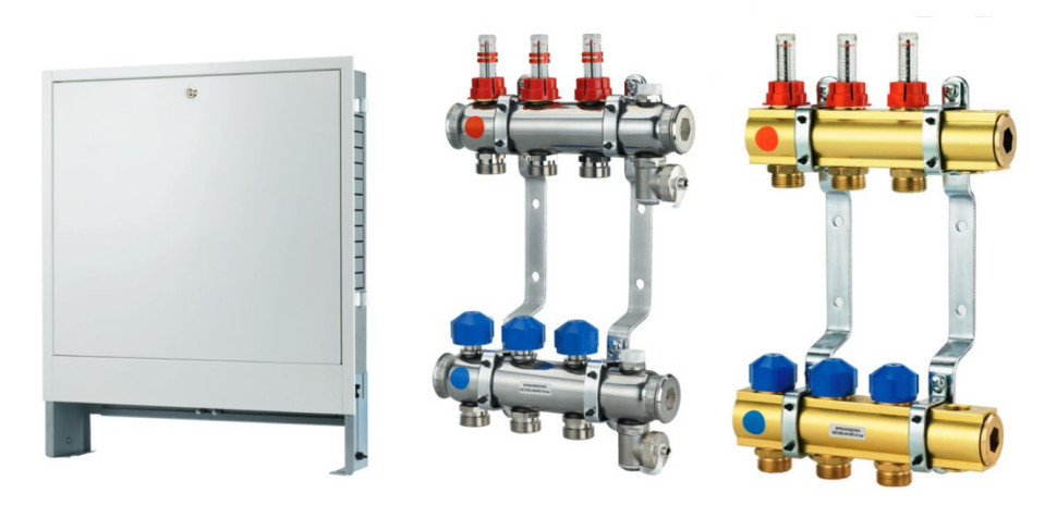 Szafka instalacyjna, rozdzielacze do instalacji grzewczej z rury mosiężnej lub ze stali nierdzewnej