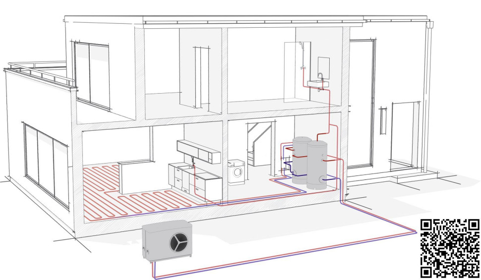 Schemat instalacji grzewczej z monoblokową pompa ciepła HPA-O Premium