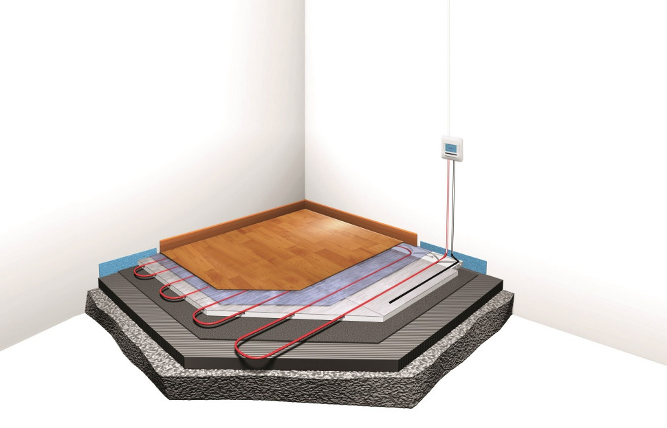 Dla posadzek wrażliwych na temperaturę takich jak drewno, panele podłogowe, wykładziny czy linoleum zalecany jest samoregulujący przewód grzejny nVent RAYCHEM T2Red