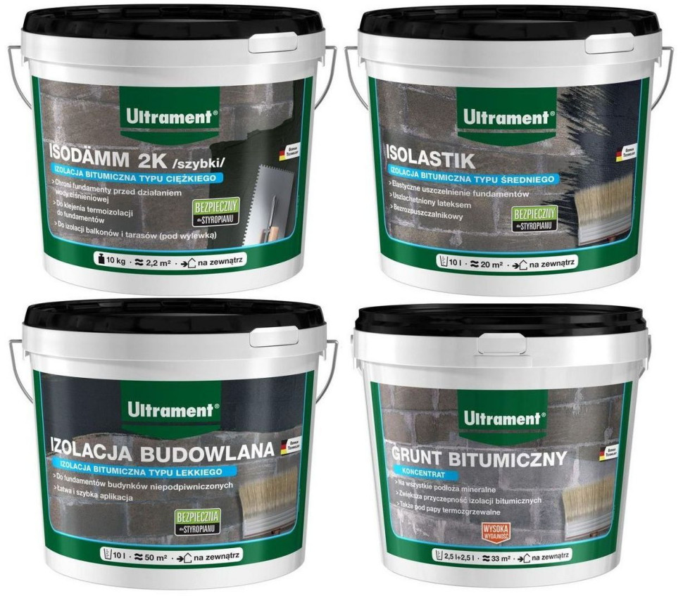 Linia izolacji bitumicznych marki Ultrament do skutecznej hydroizolacji fundamentów