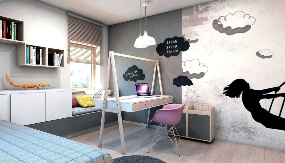 Pokój nastolatki: funkcjonalne dwustronne biurko o regulowanej wysokości, modułowe meble i zindywidualizowane dekoracje
