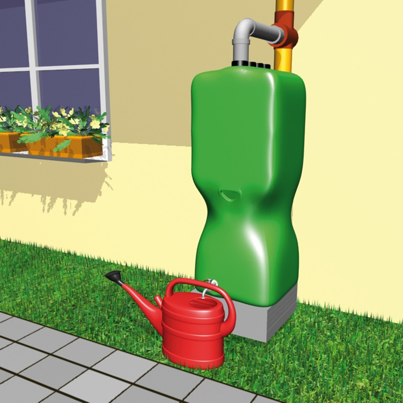 Naziemny zbiornik na deszczówkę i konewka