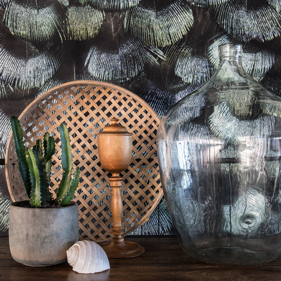 Tapeta Peacock Plumage. Wzór pawich piór opalizujących fioletem, granatem i zielenią