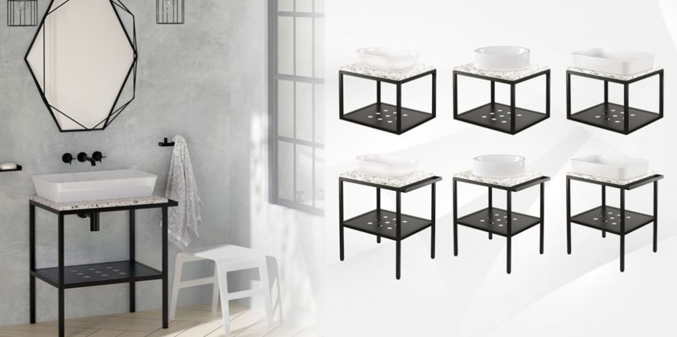 Umywalki Deante, które idealnie komponują się z konsolą terazzo