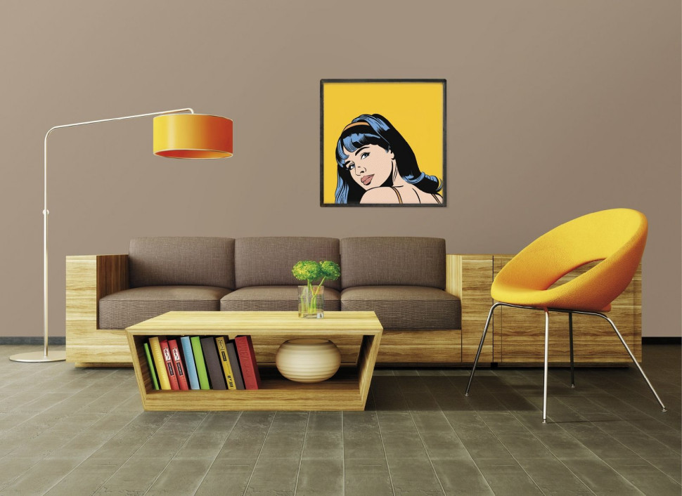 Pomysł na salon marki Śnieżka. Na ścianie użyto koloru 143 Zamki na piasku z serii Barwy Natury