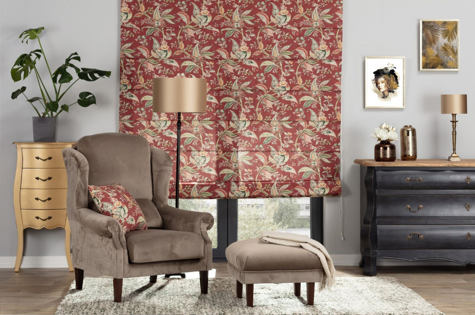 Roleta rzymska Capri z mechanizmem sznurkowym, może być montowana do ściany lub sufitu