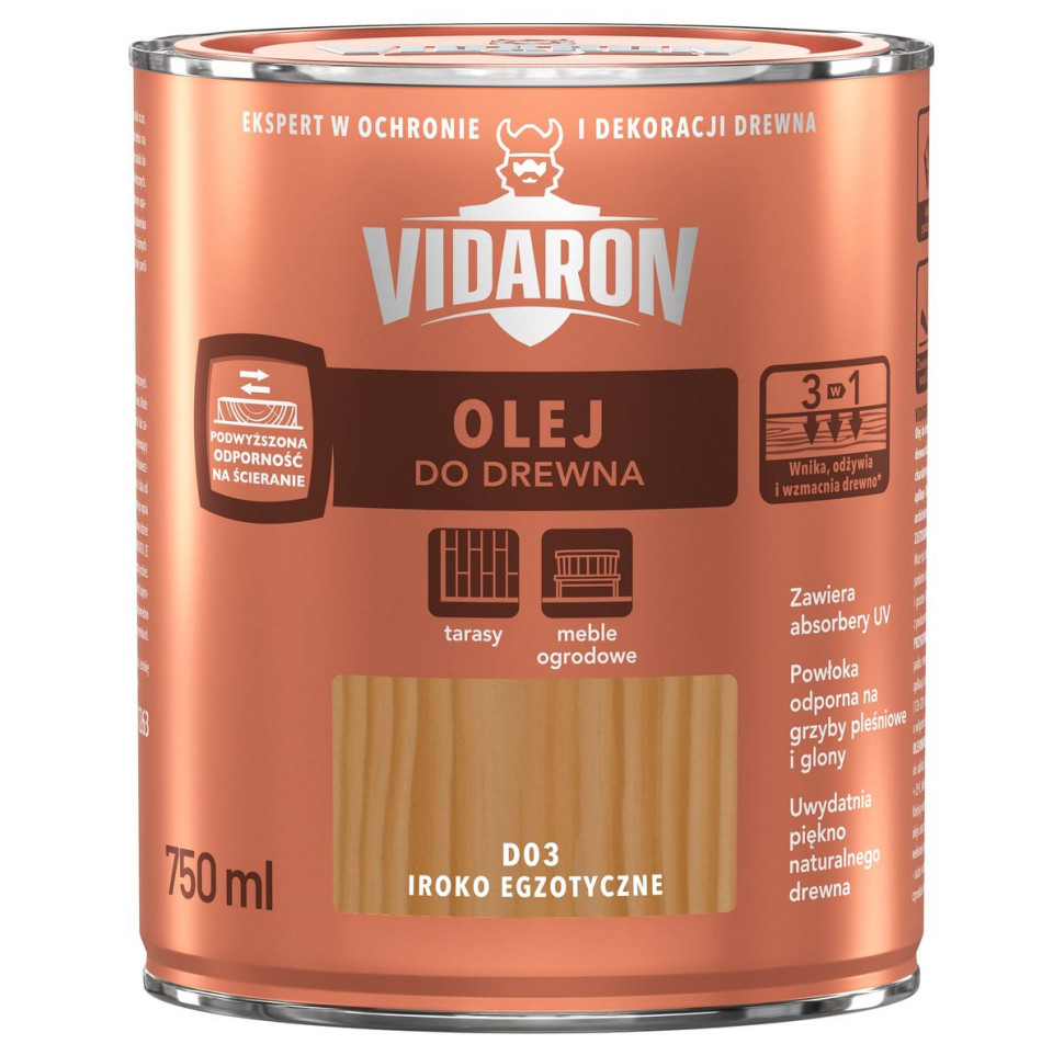 Olej do drewna VIDARON, który zawiera szlachetny wosk Carnauba