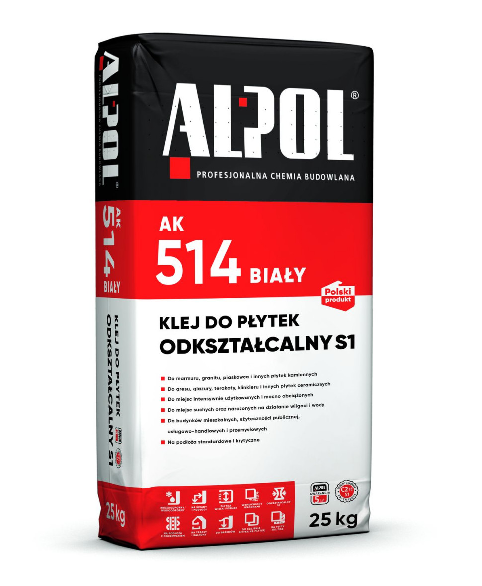 Klej do płytek AK 514 BIAŁY odkształcalny S1