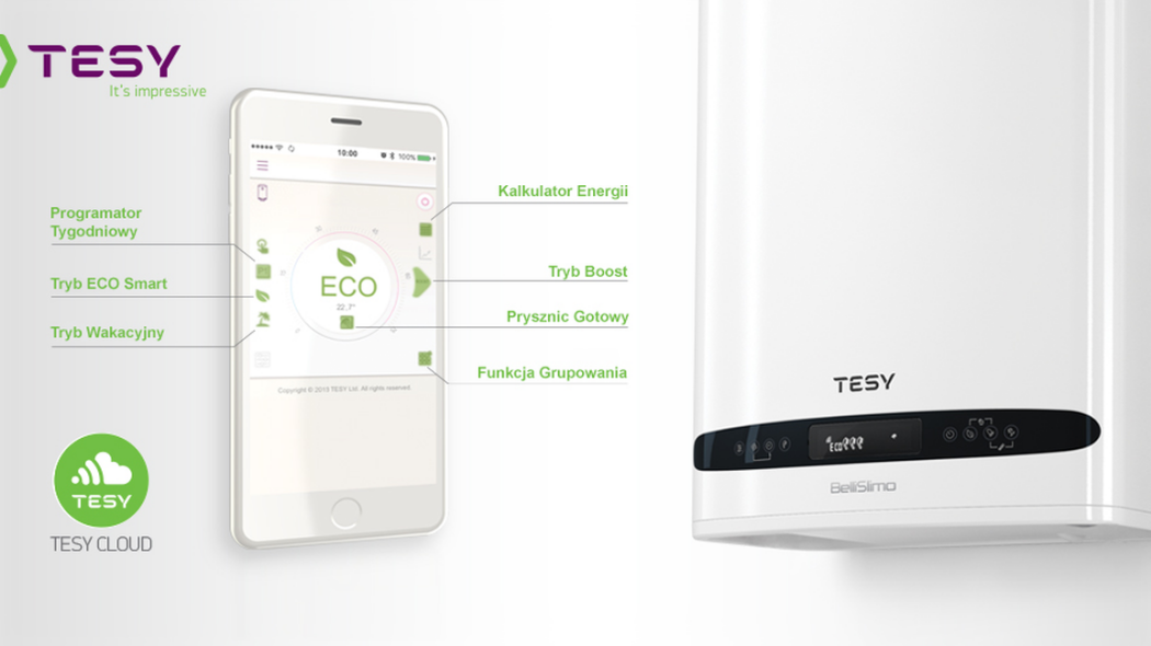 Podgrzewacze wody TESY Cloud z aplikacją TESY Cloud App
