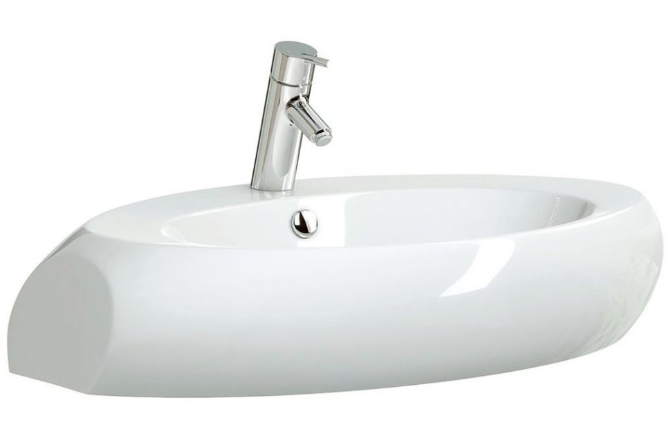 Ceramiczna umywalka nablatowa z kolekcji High Street o oryginalnym, asymetrycznym owalu; szer. 70 cm