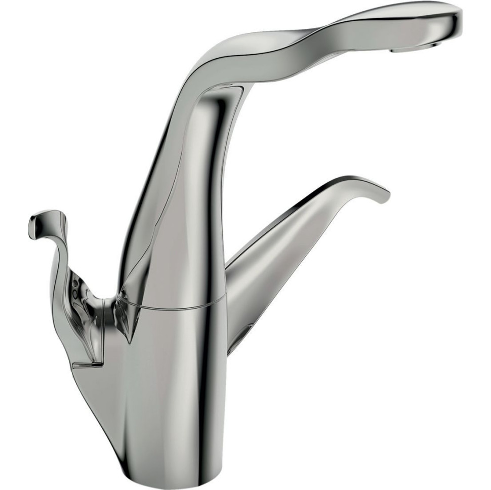 Bateria Alessi Swan by Oras o rzeźbiarskiej formie, inspirowanej sylwetką zrywającego się do lotu łabędzia; obrotowa wylewka, aerator