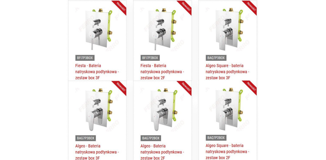 Boxy podtynkowe do montażu wybranych serii baterii natryskowych marki FERRO