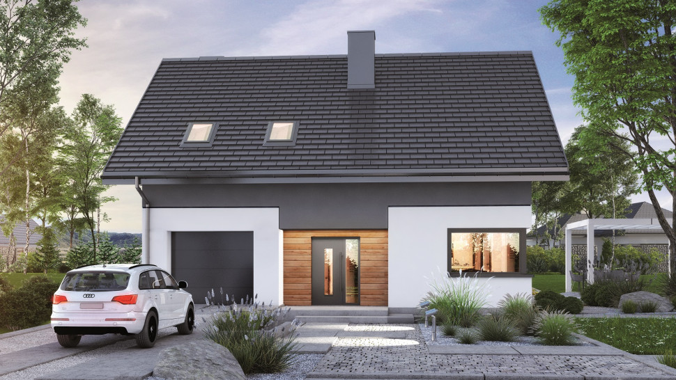 Drzwi zewnętrzne mogą mieć identyczny kolor jak okna, brama garażowa i pokrycie dachowe