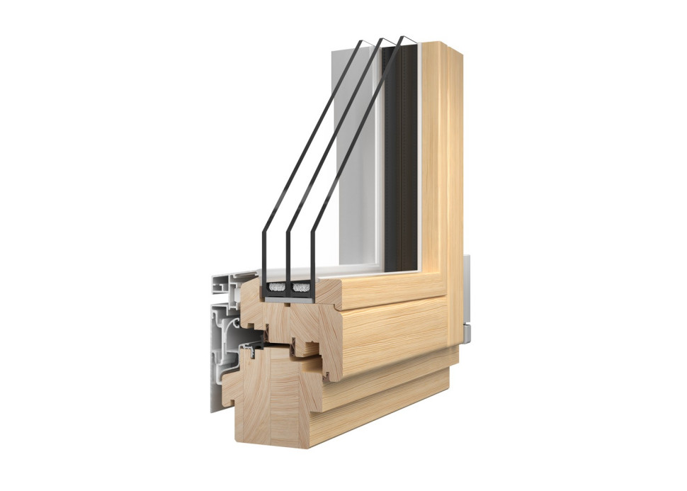 Od strony wnętrza domu pakiety szybowe są zamocowane w drewnianych profilach skrzydeł okiennych za pomocą kanciastych listew