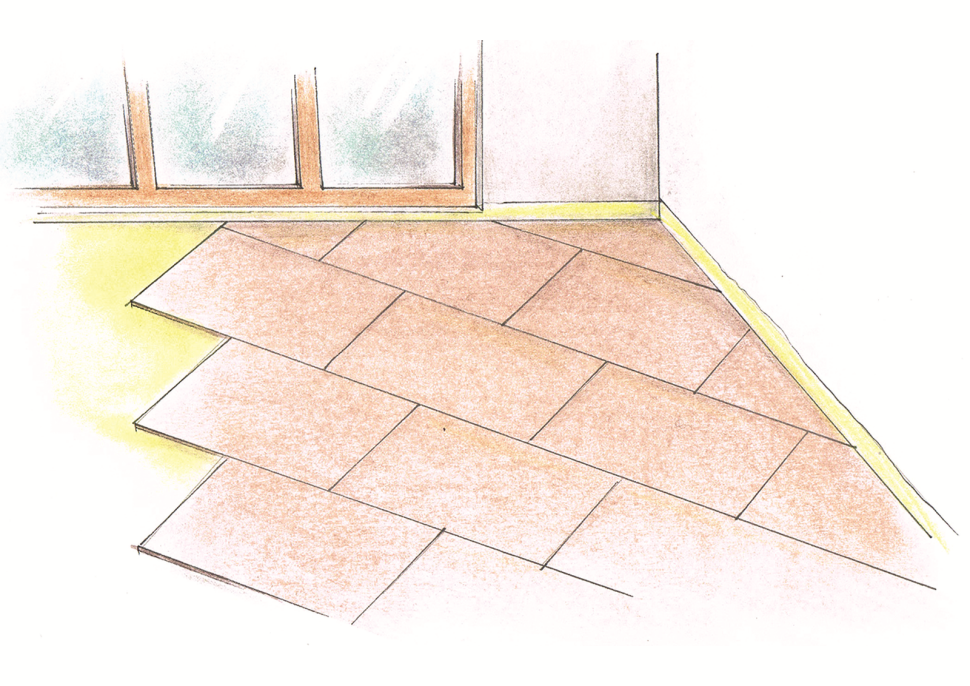 Rysunek: Podkład z płyt układa się pod skosem względem paneli