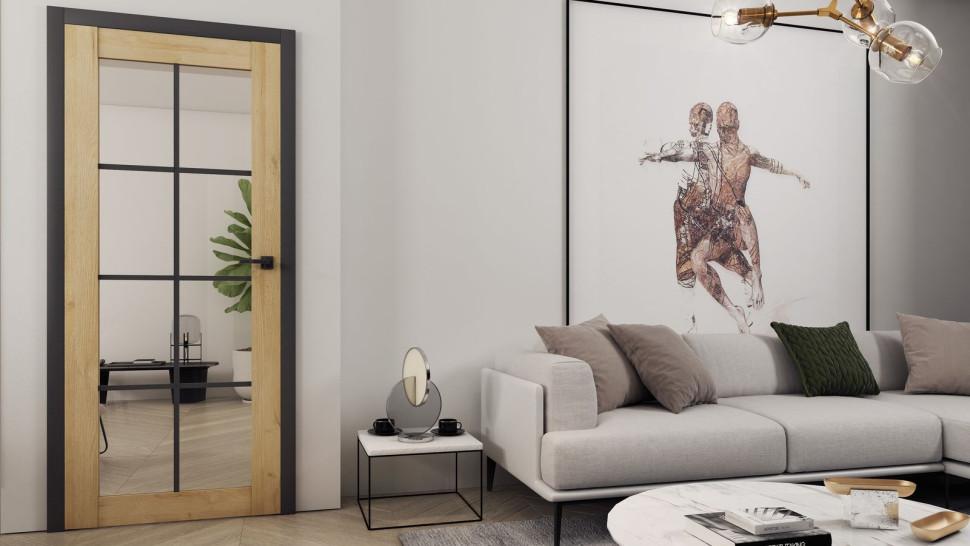 Pojedyncze drzwi uchylne z przezroczystymi przeszkleniami