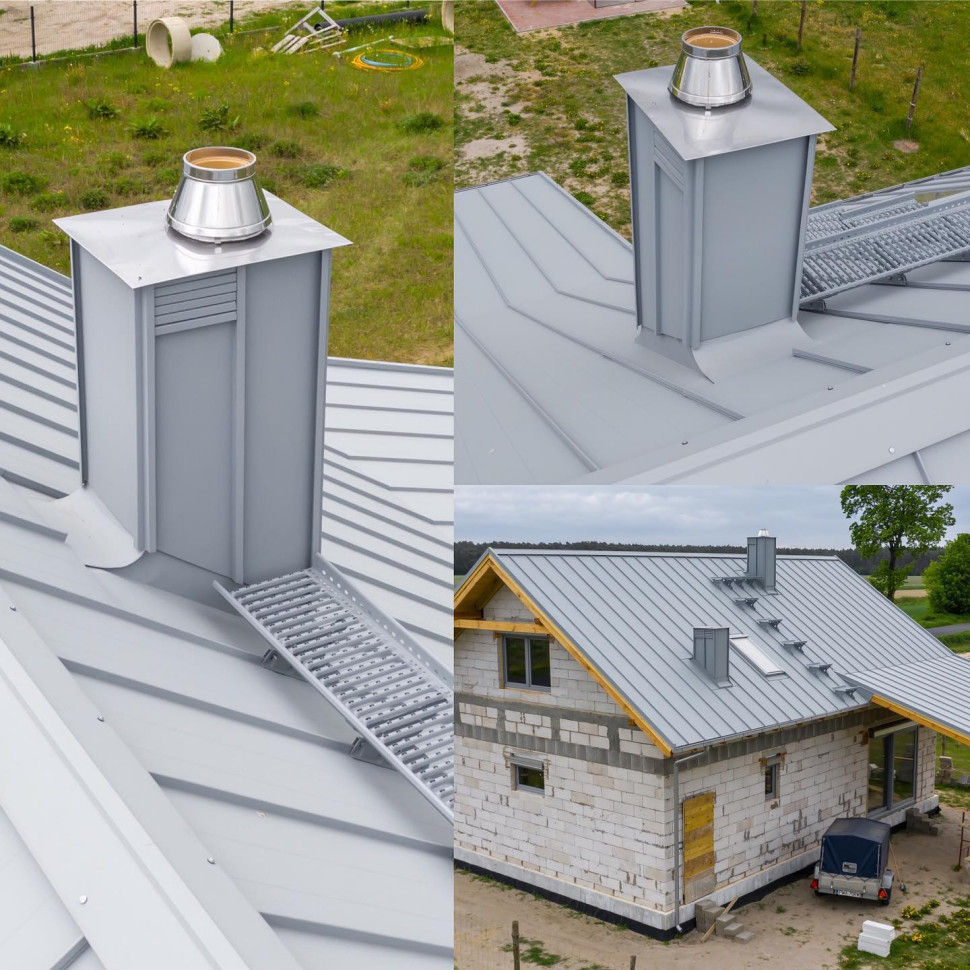 Dach kryty blachą na rąbek stojący zatrzaskowy Ruukki Classic D w kolorze szarym