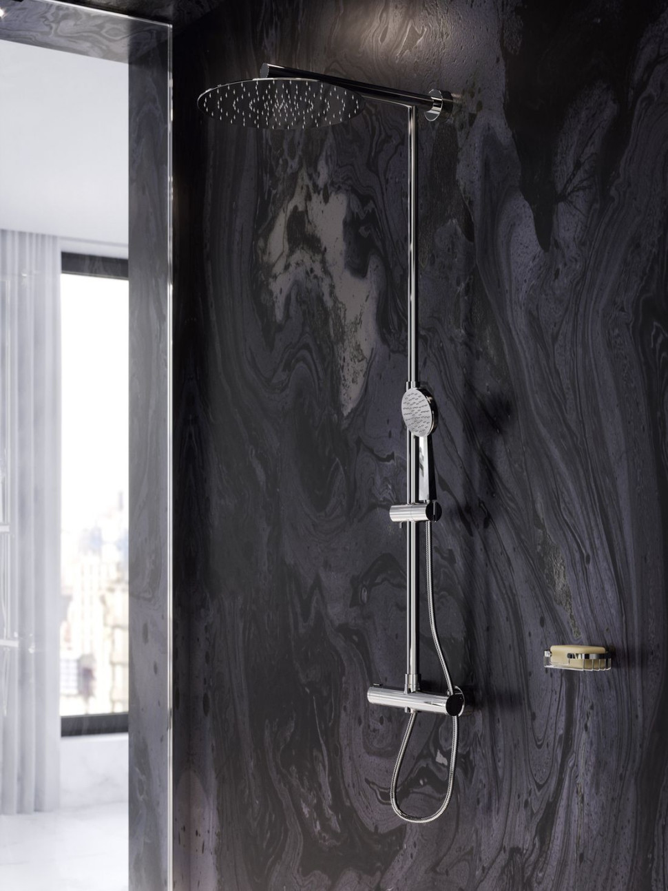 Zestaw natryskowy Trevi white z okrągłą deszczownicą i słuchawką prysznicową