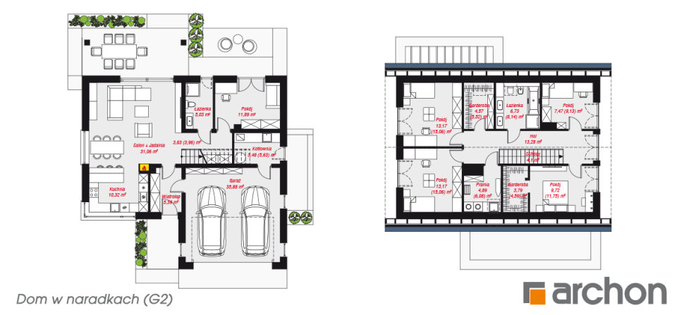Dom w naradkach (G2) - rzut parteru i rzut poddasza